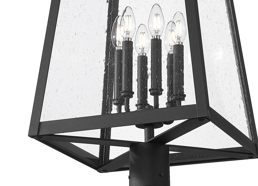 Z-Lite Rainer 18" W x 126" H 6-Light Black Aluminum Outdoor Post Mounted Fixture With Clear Seedy Glass Shade