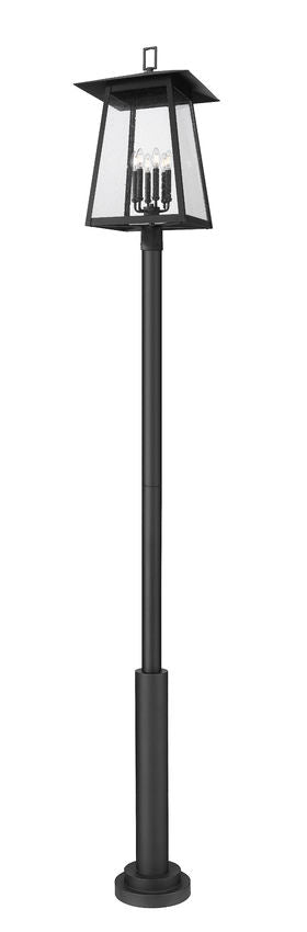 Z-Lite Rainer 18" W x 126" H 6-Light Black Aluminum Outdoor Post Mounted Fixture With Clear Seedy Glass Shade