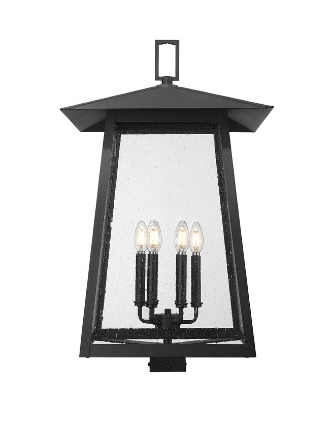 Z-Lite Rainer 18" W x 30" H 6-Light Black Aluminum Outdoor Post Mount Fixture With Clear Seedy Glass Shade