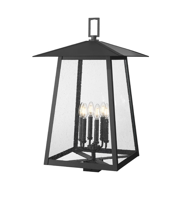 Z-Lite Rainer 18" W x 30" H 6-Light Black Aluminum Outdoor Post Mount Fixture With Clear Seedy Glass Shade