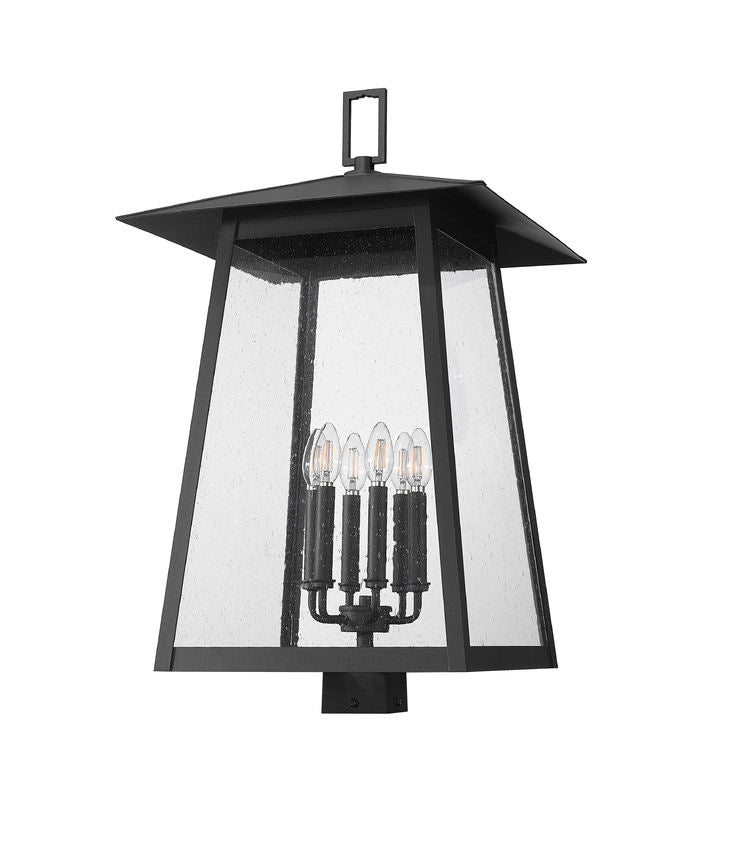 Z-Lite Rainer 18" W x 30" H 6-Light Black Aluminum Outdoor Post Mount Fixture With Clear Seedy Glass Shade