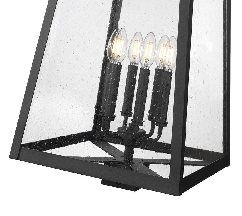 Z-Lite Rainer 18" W x 30" H 6-Light Black Aluminum Outdoor Post Mount Fixture With Clear Seedy Glass Shade