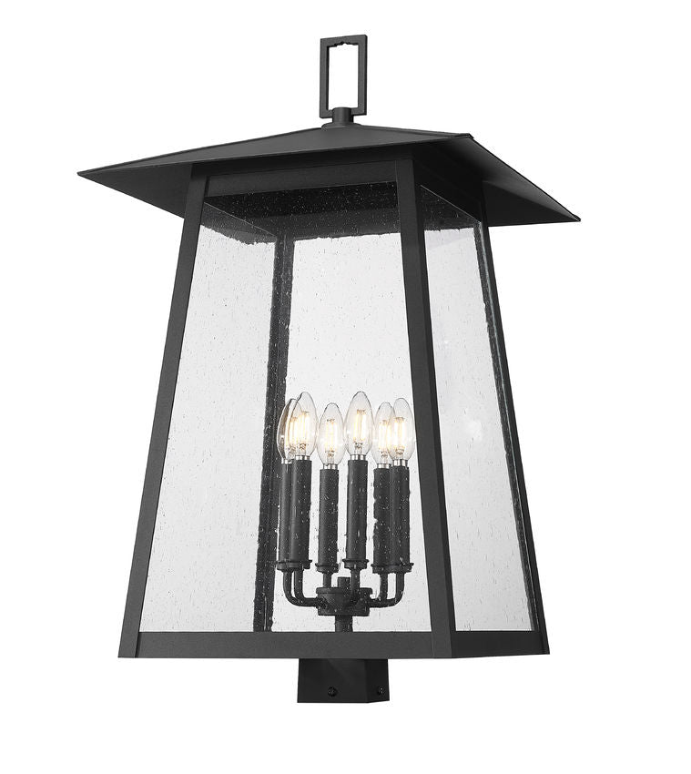 Z-Lite Rainer 18" W x 30" H 6-Light Black Aluminum Outdoor Post Mount Fixture With Clear Seedy Glass Shade