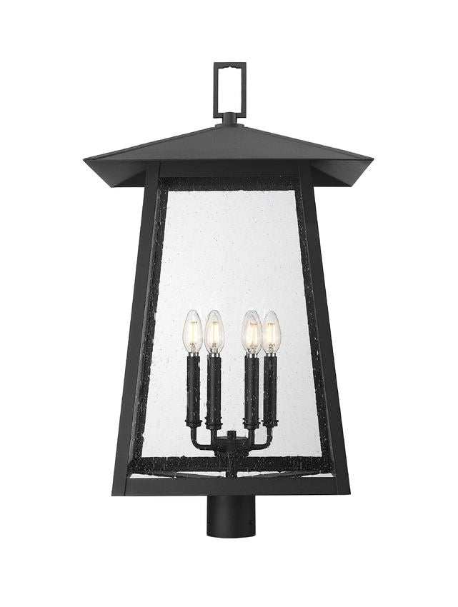 Z-Lite Rainer 18" W x 32" H 4-Light Black Aluminum Outdoor Post Mount Fixture With Clear Seedy Glass Shade