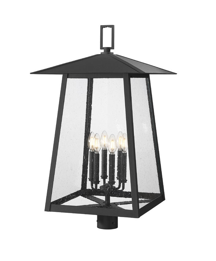 Z-Lite Rainer 18" W x 32" H 4-Light Black Aluminum Outdoor Post Mount Fixture With Clear Seedy Glass Shade