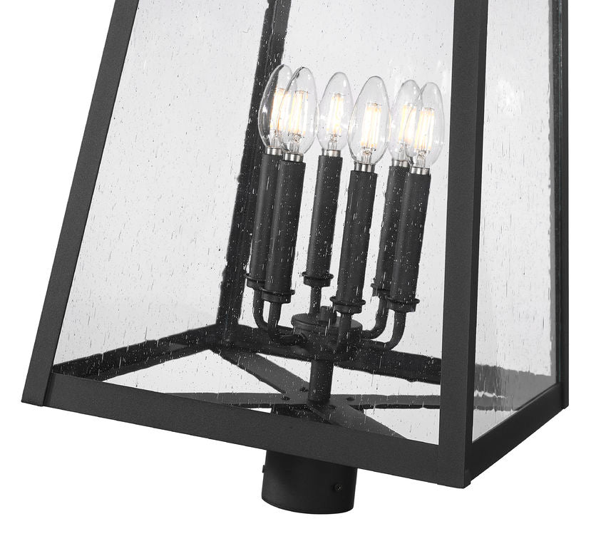 Z-Lite Rainer 18" W x 32" H 4-Light Black Aluminum Outdoor Post Mount Fixture With Clear Seedy Glass Shade
