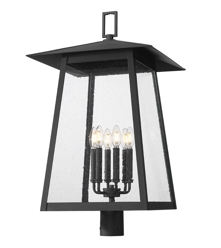Z-Lite Rainer 18" W x 32" H 4-Light Black Aluminum Outdoor Post Mount Fixture With Clear Seedy Glass Shade