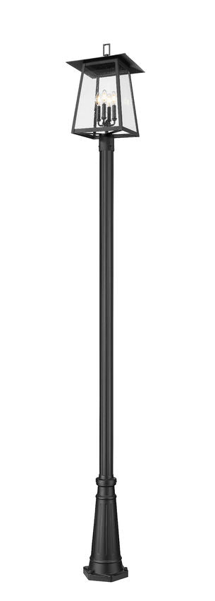 Z-Lite Rainer 5015PHBR-5011P-BK 4-Light Black Aluminum Outdoor Post Mounted Fixture With Clear Seedy Glass Shade