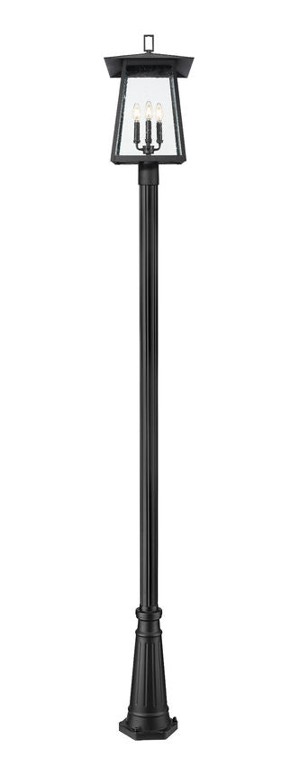 Z-Lite Rainer 5015PHBR-5011P-BK 4-Light Black Aluminum Outdoor Post Mounted Fixture With Clear Seedy Glass Shade