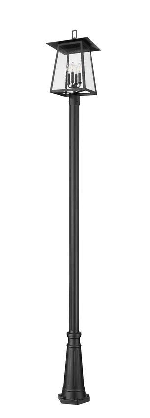 Z-Lite Rainer 5015PHBR-5011P-BK 4-Light Black Aluminum Outdoor Post Mounted Fixture With Clear Seedy Glass Shade