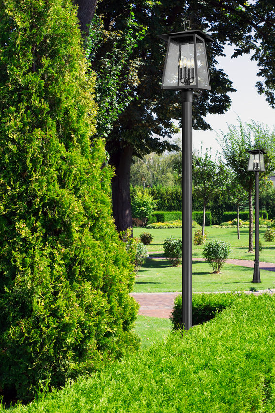 Z-Lite Rainer 5015PHBR-5011P-BK 4-Light Black Aluminum Outdoor Post Mounted Fixture With Clear Seedy Glass Shade