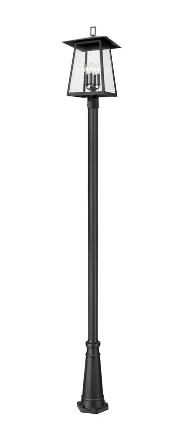Z-Lite Rainer 5015PHBR-5011P-BK 4-Light Black Aluminum Outdoor Post Mounted Fixture With Clear Seedy Glass Shade