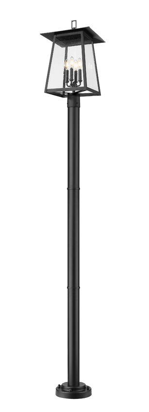 Z-Lite Rainer 5015PHBR-5012P-BK 4-Light Black Aluminum Outdoor Post Mounted Fixture With Clear Seedy Glass Shade