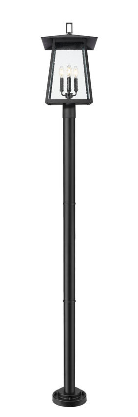 Z-Lite Rainer 5015PHBR-5012P-BK 4-Light Black Aluminum Outdoor Post Mounted Fixture With Clear Seedy Glass Shade