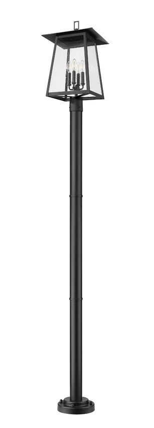 Z-Lite Rainer 5015PHBR-5012P-BK 4-Light Black Aluminum Outdoor Post Mounted Fixture With Clear Seedy Glass Shade