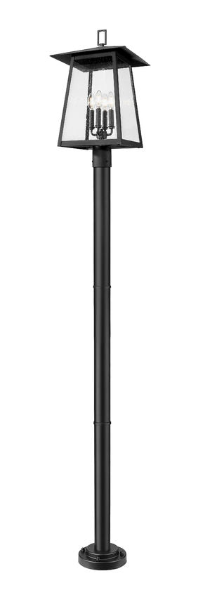 Z-Lite Rainer 5015PHBR-5012P-BK 4-Light Black Aluminum Outdoor Post Mounted Fixture With Clear Seedy Glass Shade