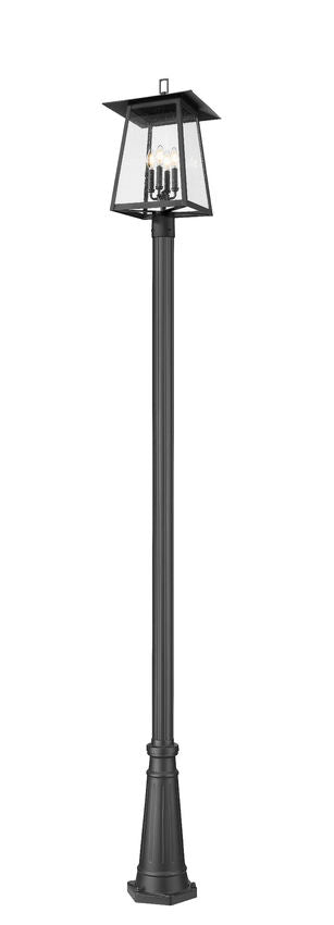 Z-Lite Rainer 5015PHBR-519P-BK 4-Light Black Aluminum Outdoor Post Mounted Fixture With Clear Seedy Glass Shade