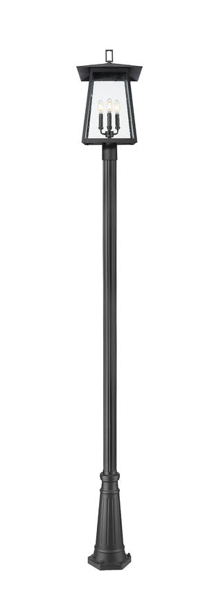 Z-Lite Rainer 5015PHBR-519P-BK 4-Light Black Aluminum Outdoor Post Mounted Fixture With Clear Seedy Glass Shade
