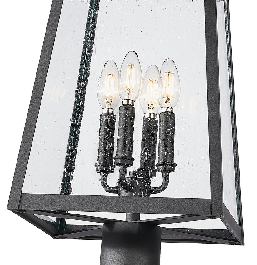 Z-Lite Rainer 5015PHBR-519P-BK 4-Light Black Aluminum Outdoor Post Mounted Fixture With Clear Seedy Glass Shade