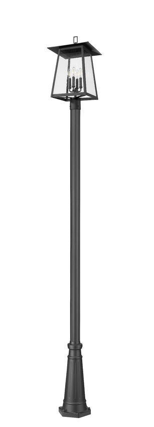 Z-Lite Rainer 5015PHBR-519P-BK 4-Light Black Aluminum Outdoor Post Mounted Fixture With Clear Seedy Glass Shade
