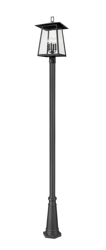 Z-Lite Rainer 5015PHBR-519P-BK 4-Light Black Aluminum Outdoor Post Mounted Fixture With Clear Seedy Glass Shade