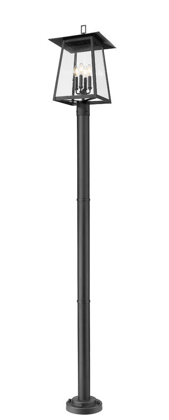 Z-Lite Rainer 5015PHBR-567P-BK 4-Light Black Aluminum Outdoor Post Mounted Fixture With Clear Seedy Glass Shade