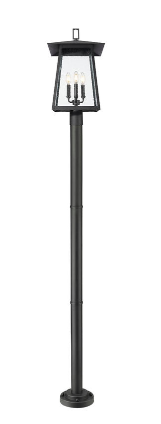 Z-Lite Rainer 5015PHBR-567P-BK 4-Light Black Aluminum Outdoor Post Mounted Fixture With Clear Seedy Glass Shade