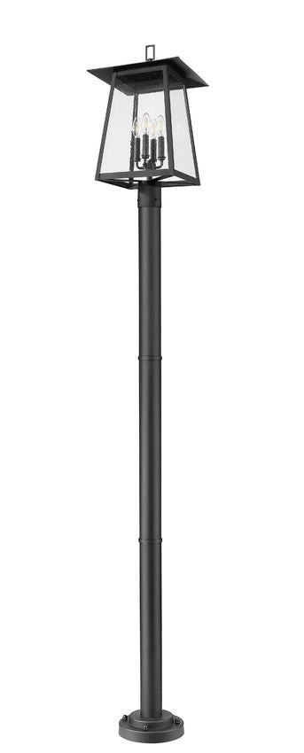 Z-Lite Rainer 5015PHBR-567P-BK 4-Light Black Aluminum Outdoor Post Mounted Fixture With Clear Seedy Glass Shade