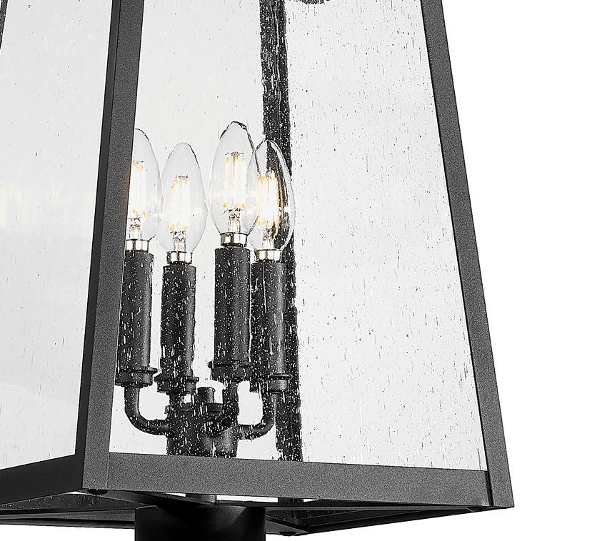 Z-Lite Rainer 5015PHBR-567P-BK 4-Light Black Aluminum Outdoor Post Mounted Fixture With Clear Seedy Glass Shade