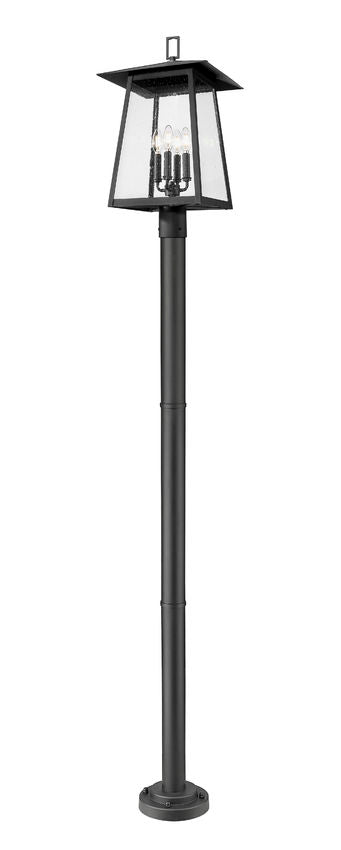 Z-Lite Rainer 5015PHBR-567P-BK 4-Light Black Aluminum Outdoor Post Mounted Fixture With Clear Seedy Glass Shade