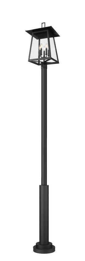 Z-Lite Rainer 5015PHXLR-5010P-BK 5-Light Black Aluminum Outdoor Post Mounted Fixture With Clear Seedy Glass Shade