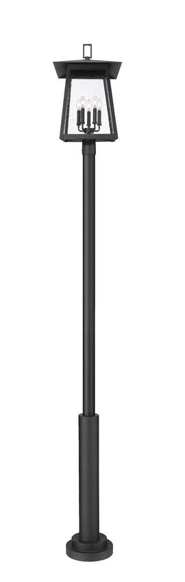 Z-Lite Rainer 5015PHXLR-5010P-BK 5-Light Black Aluminum Outdoor Post Mounted Fixture With Clear Seedy Glass Shade