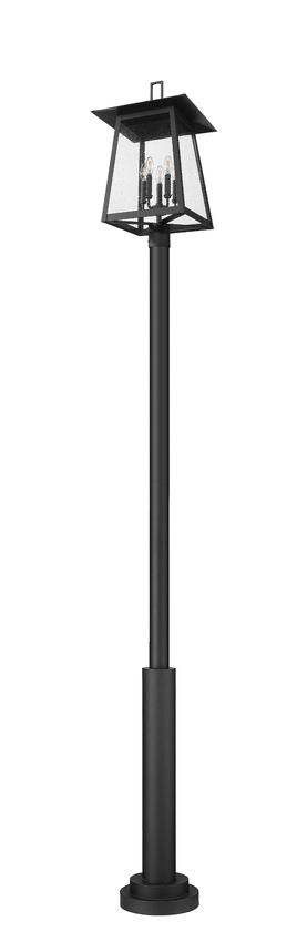 Z-Lite Rainer 5015PHXLR-5010P-BK 5-Light Black Aluminum Outdoor Post Mounted Fixture With Clear Seedy Glass Shade