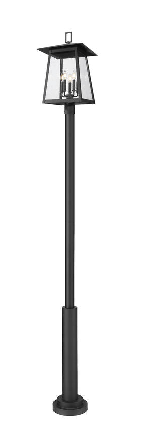 Z-Lite Rainer 5015PHXLR-5010P-BK 5-Light Black Aluminum Outdoor Post Mounted Fixture With Clear Seedy Glass Shade