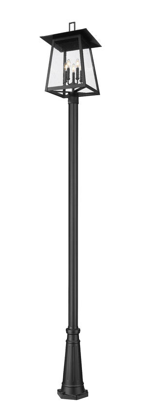 Z-Lite Rainer 5015PHXLR-5011P-BK 5-Light Black Aluminum Outdoor Post Mounted Fixture With Clear Seedy Glass Shade