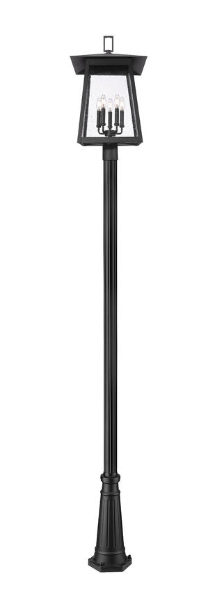 Z-Lite Rainer 5015PHXLR-5011P-BK 5-Light Black Aluminum Outdoor Post Mounted Fixture With Clear Seedy Glass Shade