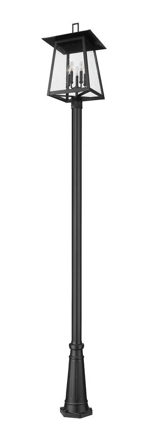 Z-Lite Rainer 5015PHXLR-5011P-BK 5-Light Black Aluminum Outdoor Post Mounted Fixture With Clear Seedy Glass Shade