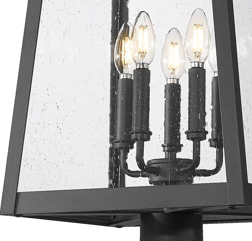 Z-Lite Rainer 5015PHXLR-5011P-BK 5-Light Black Aluminum Outdoor Post Mounted Fixture With Clear Seedy Glass Shade