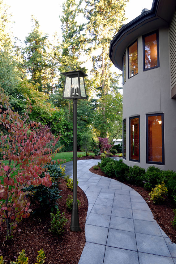 Z-Lite Rainer 5015PHXLR-5011P-BK 5-Light Black Aluminum Outdoor Post Mounted Fixture With Clear Seedy Glass Shade