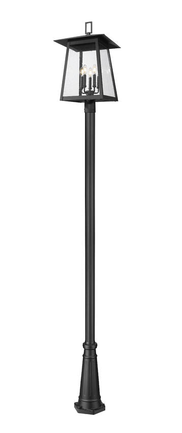 Z-Lite Rainer 5015PHXLR-5011P-BK 5-Light Black Aluminum Outdoor Post Mounted Fixture With Clear Seedy Glass Shade