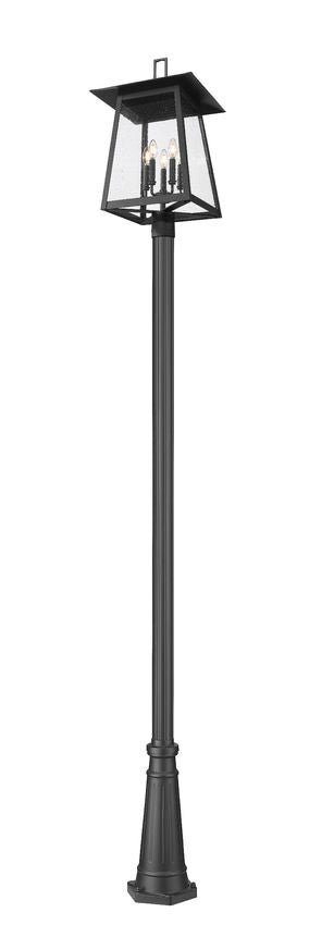 Z-Lite Rainer 5015PHXLR-519P-BK 5-Light Black Aluminum Outdoor Post Mounted Fixture With Clear Seedy Glass Shade