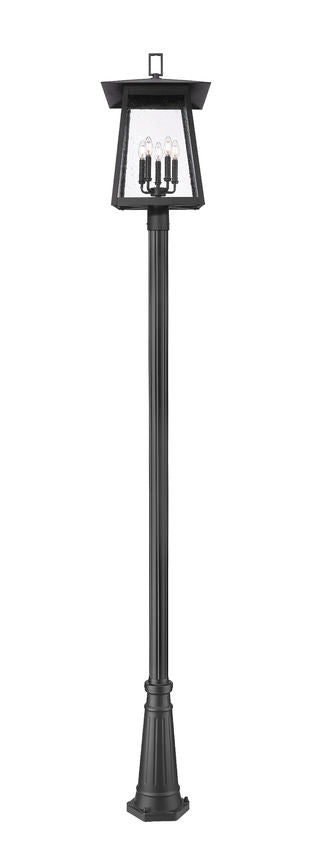 Z-Lite Rainer 5015PHXLR-519P-BK 5-Light Black Aluminum Outdoor Post Mounted Fixture With Clear Seedy Glass Shade