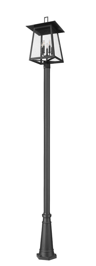 Z-Lite Rainer 5015PHXLR-519P-BK 5-Light Black Aluminum Outdoor Post Mounted Fixture With Clear Seedy Glass Shade