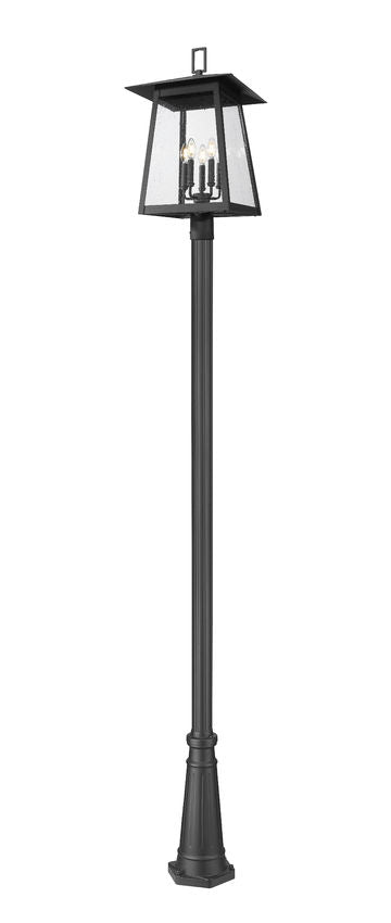 Z-Lite Rainer 5015PHXLR-519P-BK 5-Light Black Aluminum Outdoor Post Mounted Fixture With Clear Seedy Glass Shade
