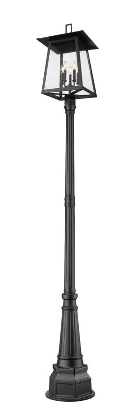 Z-Lite Rainer 5015PHXLR-564P-BK 5-Light Black Aluminum Outdoor Post Mounted Fixture With Clear Seedy Glass Shade