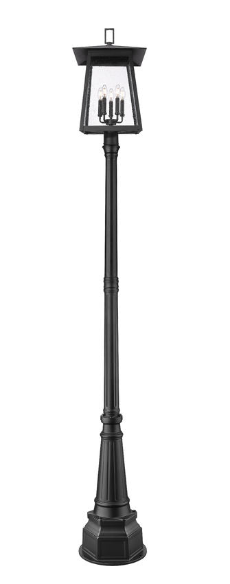 Z-Lite Rainer 5015PHXLR-564P-BK 5-Light Black Aluminum Outdoor Post Mounted Fixture With Clear Seedy Glass Shade