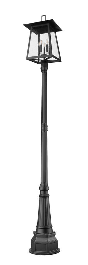 Z-Lite Rainer 5015PHXLR-564P-BK 5-Light Black Aluminum Outdoor Post Mounted Fixture With Clear Seedy Glass Shade