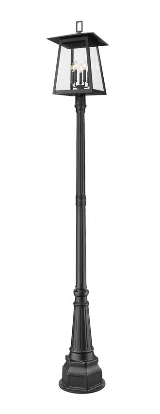 Z-Lite Rainer 5015PHXLR-564P-BK 5-Light Black Aluminum Outdoor Post Mounted Fixture With Clear Seedy Glass Shade
