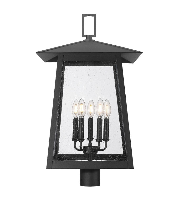 Z-Lite Rainer 5015PHXLR-BK 5-Light Black Aluminum Outdoor Post Mount Fixture With Clear Seedy Glass Shade