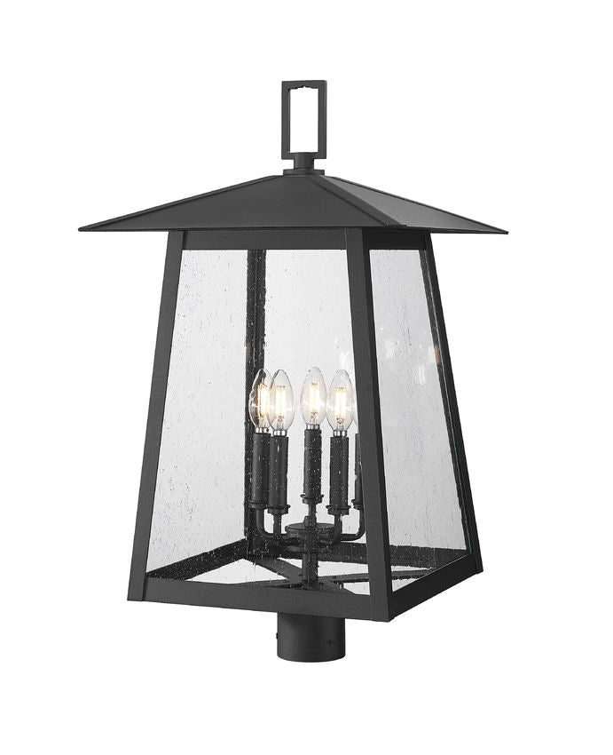 Z-Lite Rainer 5015PHXLR-BK 5-Light Black Aluminum Outdoor Post Mount Fixture With Clear Seedy Glass Shade